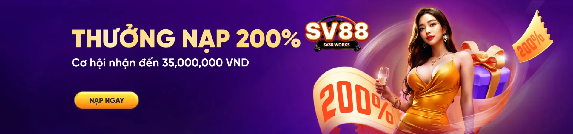 Thưởng nạp 200% tại SV88
